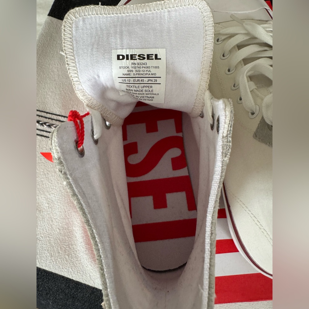 Diesel Men's White Hightop Sneakers size 12 - Picture 6 of 9